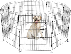 Foldable Metal Dog Playpen - Black Single Door 60x60x30 Inches