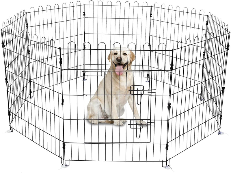 Foldable Metal Dog Playpen - Black Single Door 60x60x30 Inches