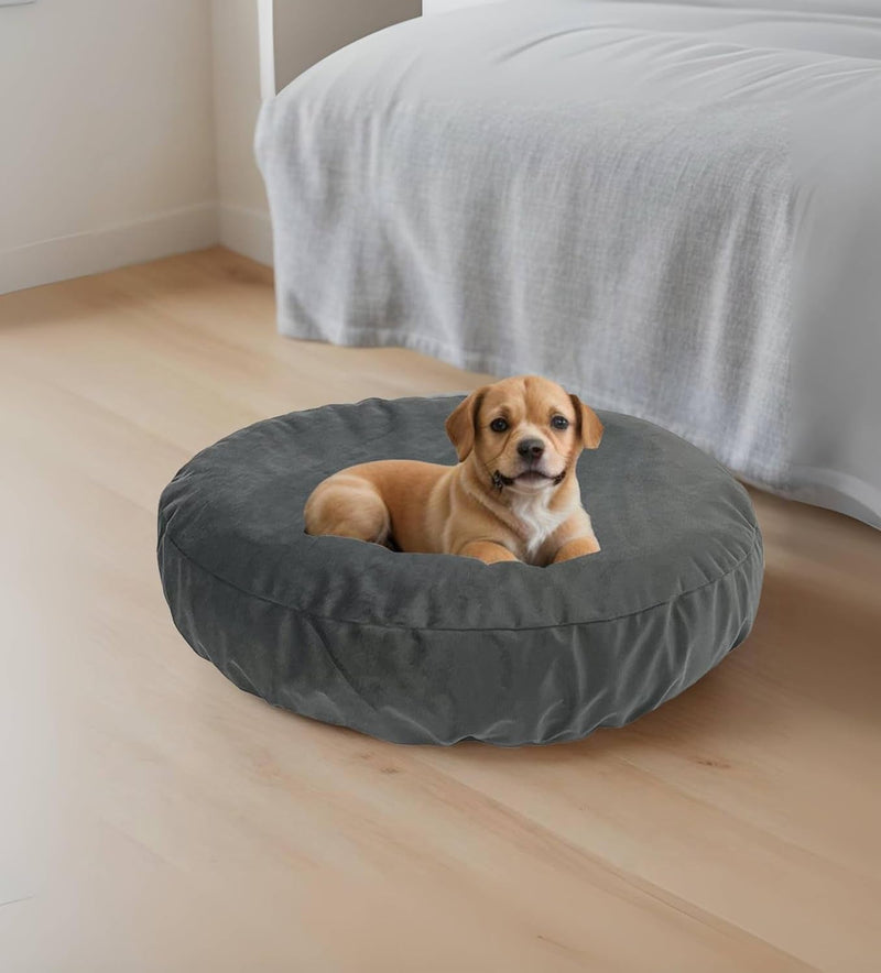 Grey Velvet Dog Bed Cover - Washable  Easy to Clean - 42 Inches