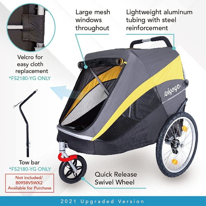 Hercules Large Dog Stroller for Large Dogs and Cats - Foldable Spacious with Pneumatic Tires - BlackYellow