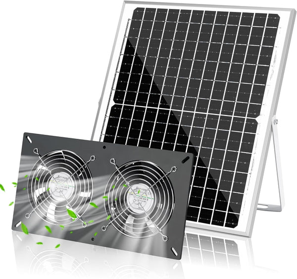 Greenhouse Solar Panel Fan Kit 20W Panel  High Speed Exhaust Fan for Cooling