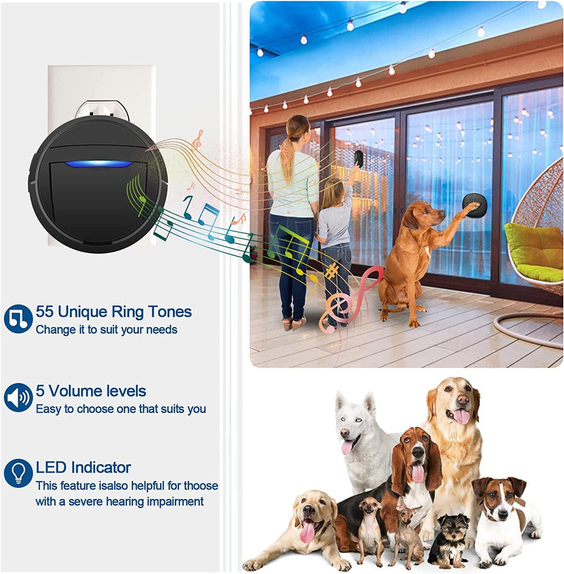 Wireless Dog Doorbell for Potty Training - 1 Receiver  2 Transmitters 2 Ringtones for Owner and Pet - Waterproof Chime