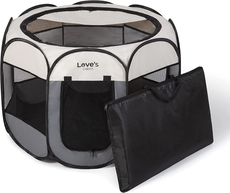 Loves Cabin Small Dog Playpen with Carrying Case Removable Top - Grey