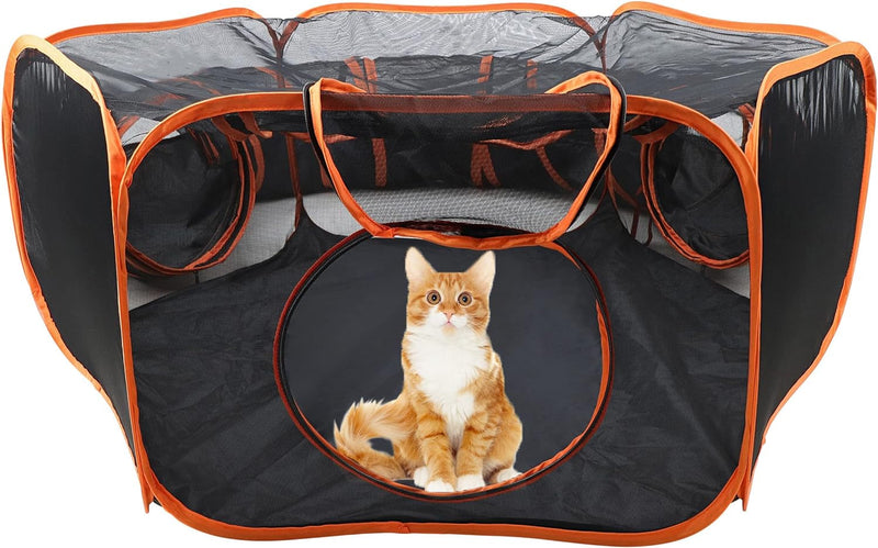 IndoorOutdoor Dog Playpen with Exercise Tunnel and Carrying Case - 4ft Orange Pop-up Playpen for Small Pets