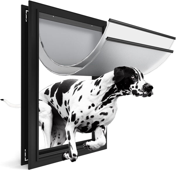 XL Heavy Duty Aluminum Dog Door - Extreme Weather Insulated for Large Dogs Up to 220 Lbs - Dual Flap  Lockable