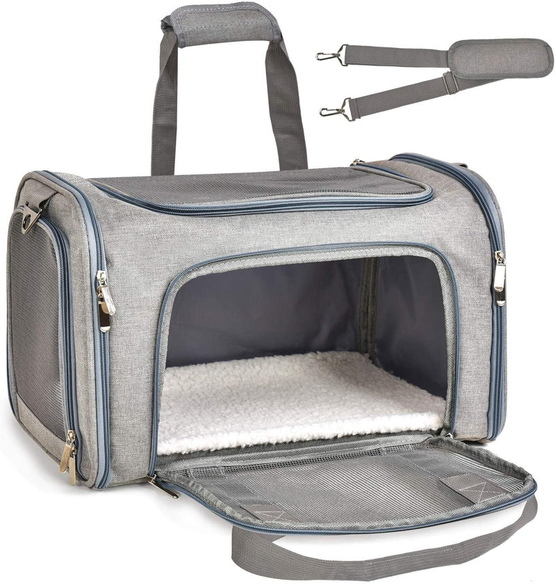 Henkelion Pet Carrier - TSA Airline Approved Soft Sided Travel Carrier for SmallMedium Cats  Dogs Up to 15 lbs - Collapsible  Grey