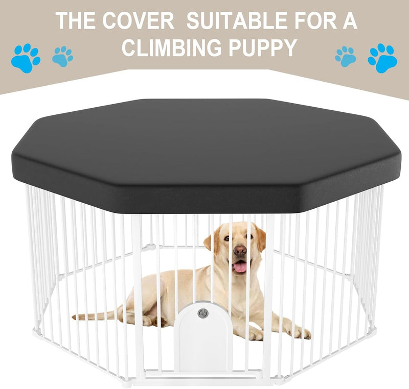 Ownpets Dog Playpen with Cat Door Foldable Heavy Duty Metal Fence - Includes Top Cover