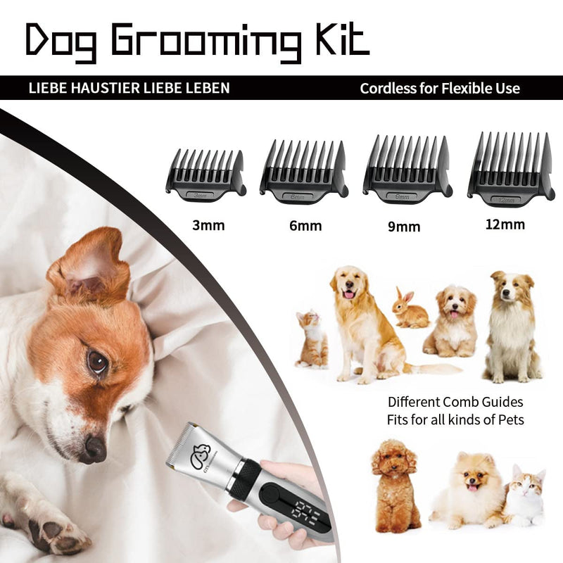 GTS Pet Clippers Professional Dog Grooming Kit Adjustable Low Noise High Power Rechargeable Cordless Pet Grooming Tools, Hair Trimmers for Dogs and Cats, Washable（Ipx5, with LED Display.