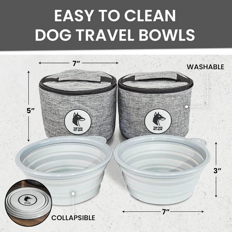Grey Dog Travel Bag with Supplies - Bowls Food Storage - Airline Approved for Camping and Beach