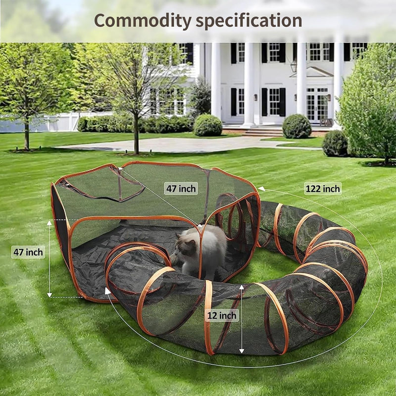 The simplified title for this product could be Portable Outdoor Cat Enclosure with Tunnel - Suitable for Small Pets