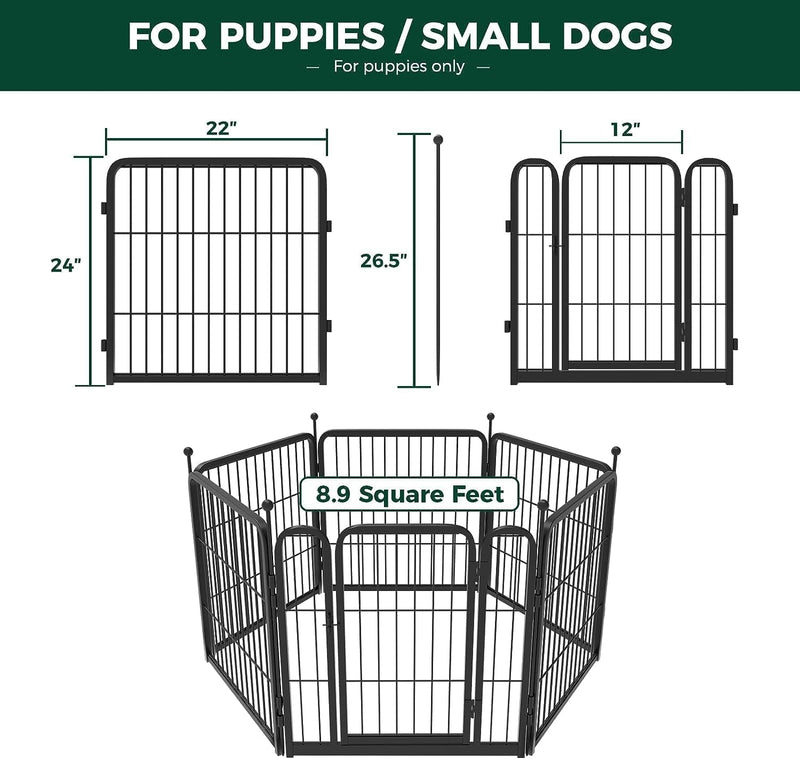 FXW Outdoor Dog Playpen with Gate - 8 Panels 24 Height - Small Dog Exercise Pen for RV Camping Yard