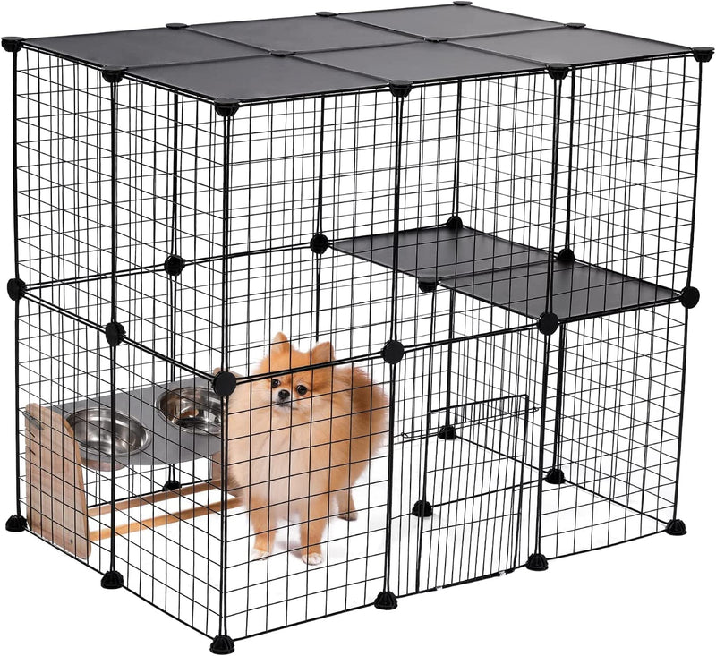 PAWZ Road Pet Playpen - Multi-Purpose Small Animal Cage with Black Wire Fence - 15 Panels