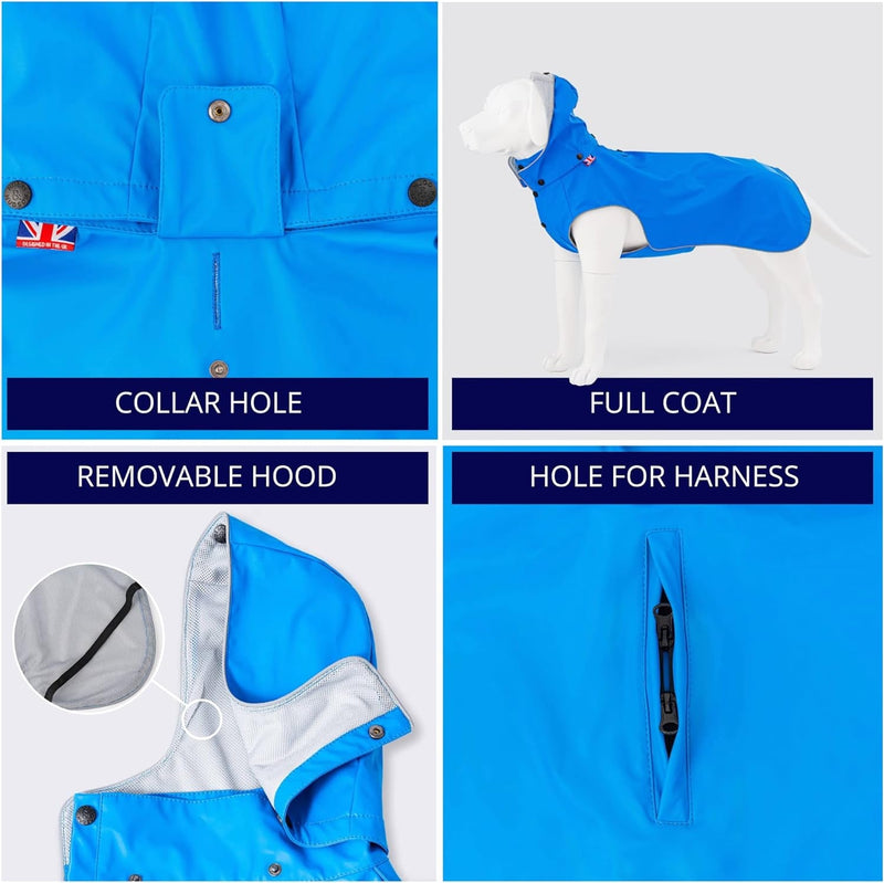 HUGO  HUDSON Dog Raincoat Waterproof Hooded Slicker Jacket Blue XS25