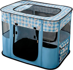 Folding Cat Playpen - Outdoor Tent with Zipper Top Cover for Kittens and Puppies Blue Small