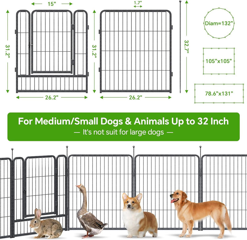 Mr IRONSTONE Dog Playpen - Anti-Rust Coated Fence for LargeMediumSmall Dogs - Portable  Foldable IndoorOutdoor Pet Playpen - 32 Height 16 Panels