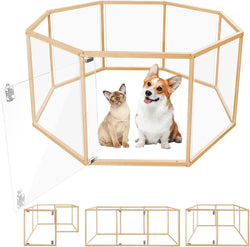 26 Clear Pet Playpen Fence for Small Animals - Durable Wood Frame 8 Panels 21 L x 26 H