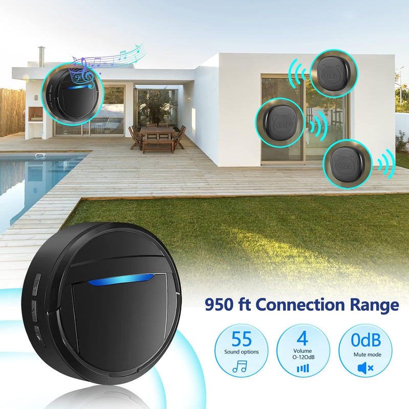 Wireless Dog Doorbell for Potty Training - IP55 Waterproof with LED  55 Melodies 1 Receiver 3 Transmitters