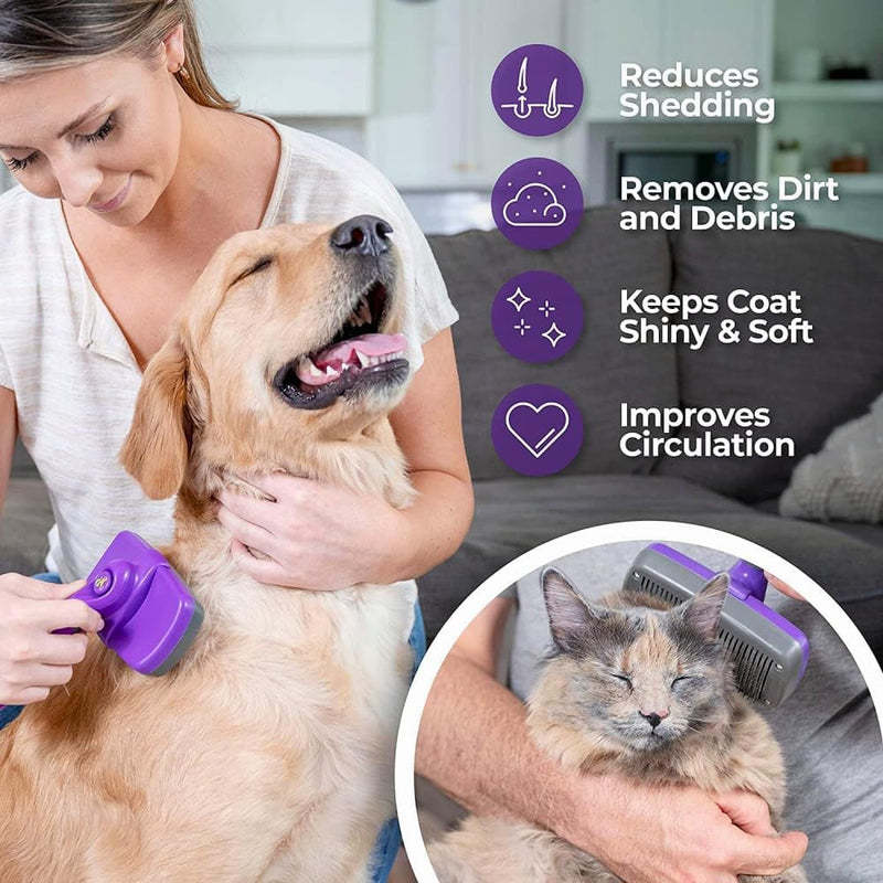 Hertzko Dog & Cat Brush, Dog Brush for Shedding, Cat & Dog Grooming, Self Cleaning Slicker Brush for Pets, Grooming Brushes for Long Short Haired Dogs Cats, Deshedding Brush, Rake, Comb | Original