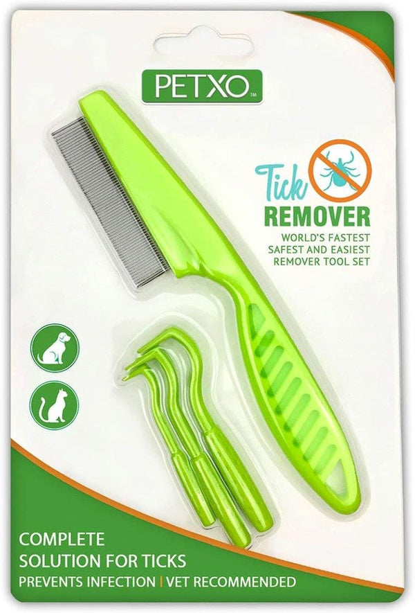 Home Tick Removal Tool for Dogs, Cats and Humans | Ultra-Safe Tick Remover | Removes Entire Head & Body | Pain-Free Ticks Remover | Tick Control Products | Pack of 3 + Flea Comb for Pets.