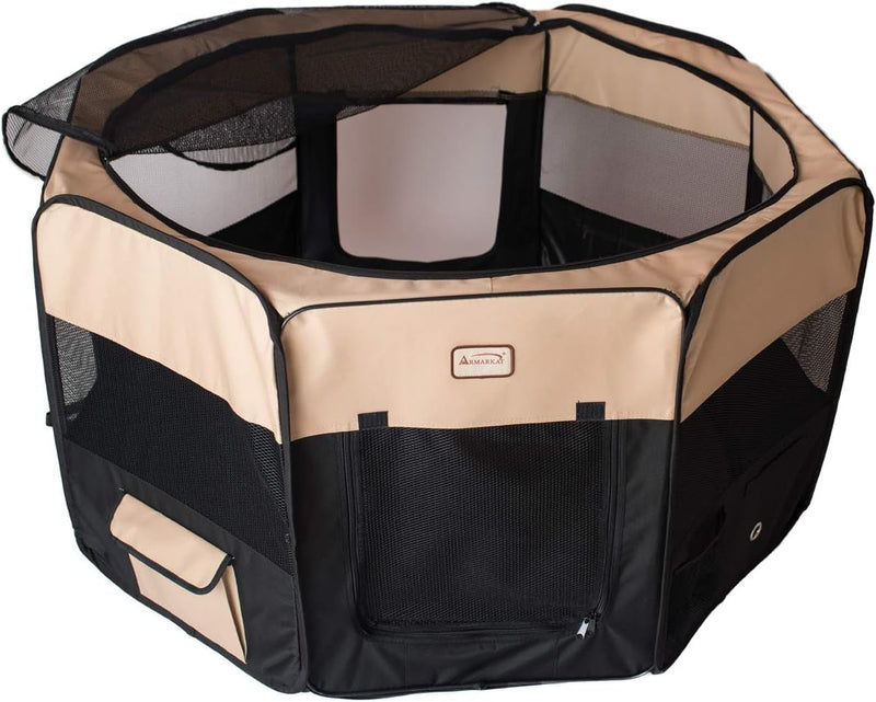 Armarkat Portable Pet Playpen - BlackBeige XL