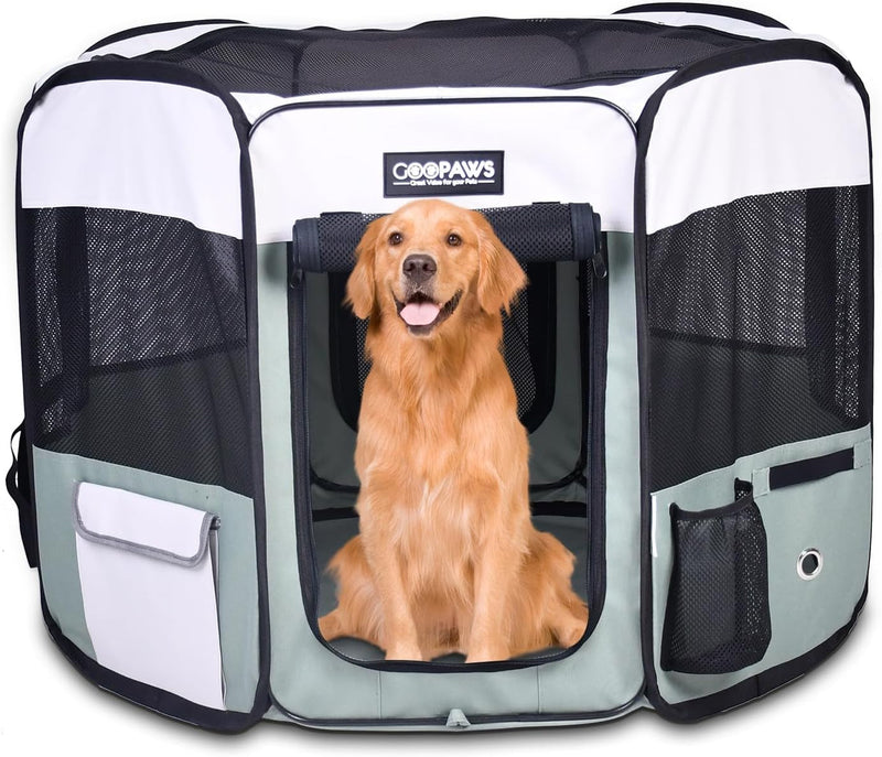 JESPET 36 Portable Dog Playpen - Soft Kennel for Pets with Carry Bag Shale Green