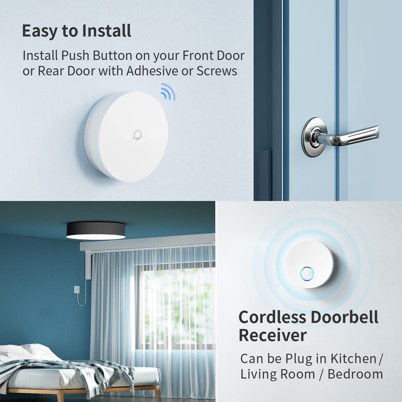 Self-Powered Wireless Doorbell with 2 Push Buttons Call Pager and LED Flash - Waterproof and Battery-Free for Home and Potty Training - Perfect for Elderly and Children