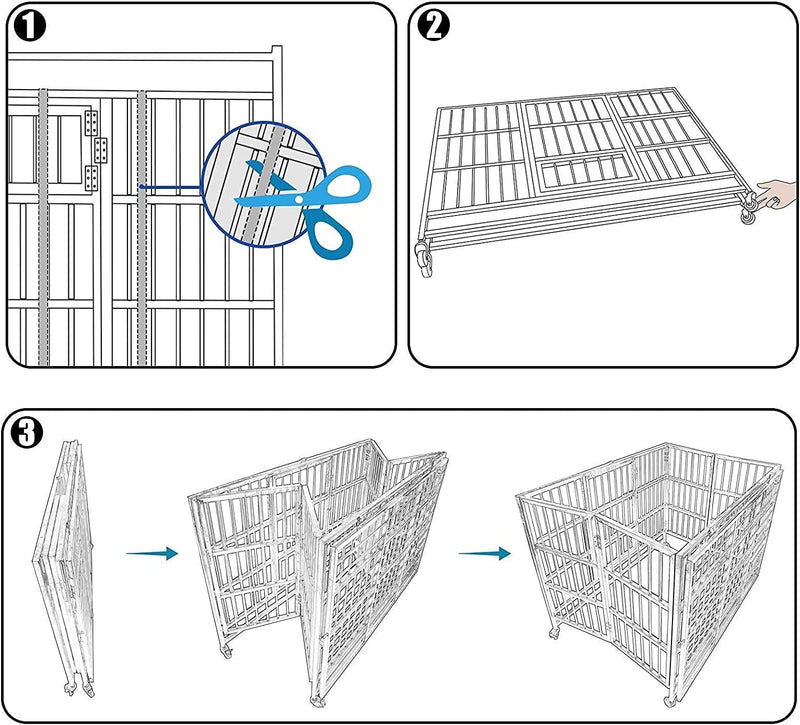 Heavy Duty Stainless Steel Dog Cage - 42 Crate  Playpen w Double Doors  Locks Lockable Wheels Removable Tray No Screws