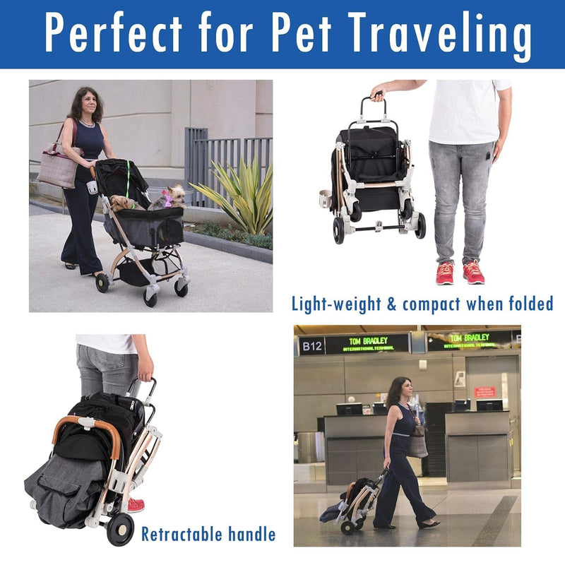 HPZ Pet Rover Lite Stroller for Small  Medium Pets - Travel Carriage with Convertible Compartment and 1-Hand Quick Fold