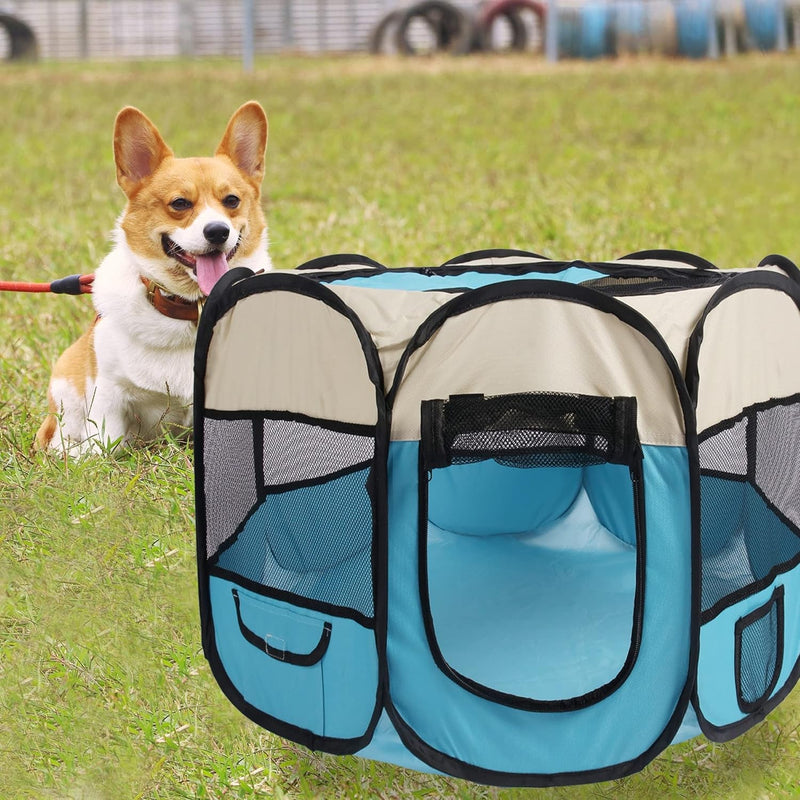 Foldable Pet Playpen - IndoorOutdoor Portable Cat  Dog Tent 29X16 Blue