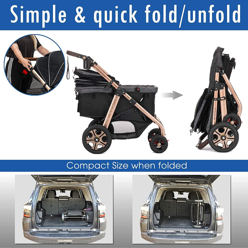 HPZ Pet Rover Titan-HD Premium Pet Stroller with Ramp and 100lb Capacity - Black