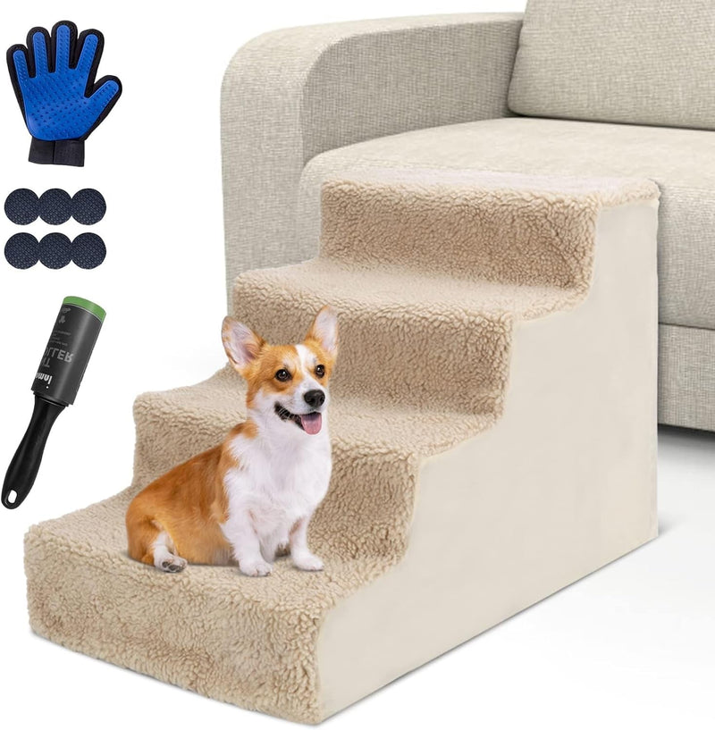 High Density Foam Dog Stairs 3 Tier for Small Dogs - Non-Slip Waterproof with Ramp  Lint Roller