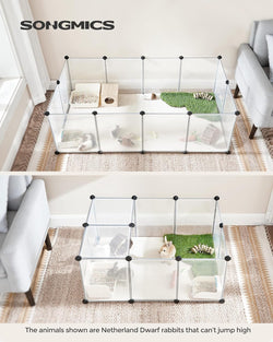 SONGMICS Pet Playpen with Floor - Small Animal Enclosure for Hedgehogs Ferrets - 563 X 287 X 181 Inches White ULPC02W