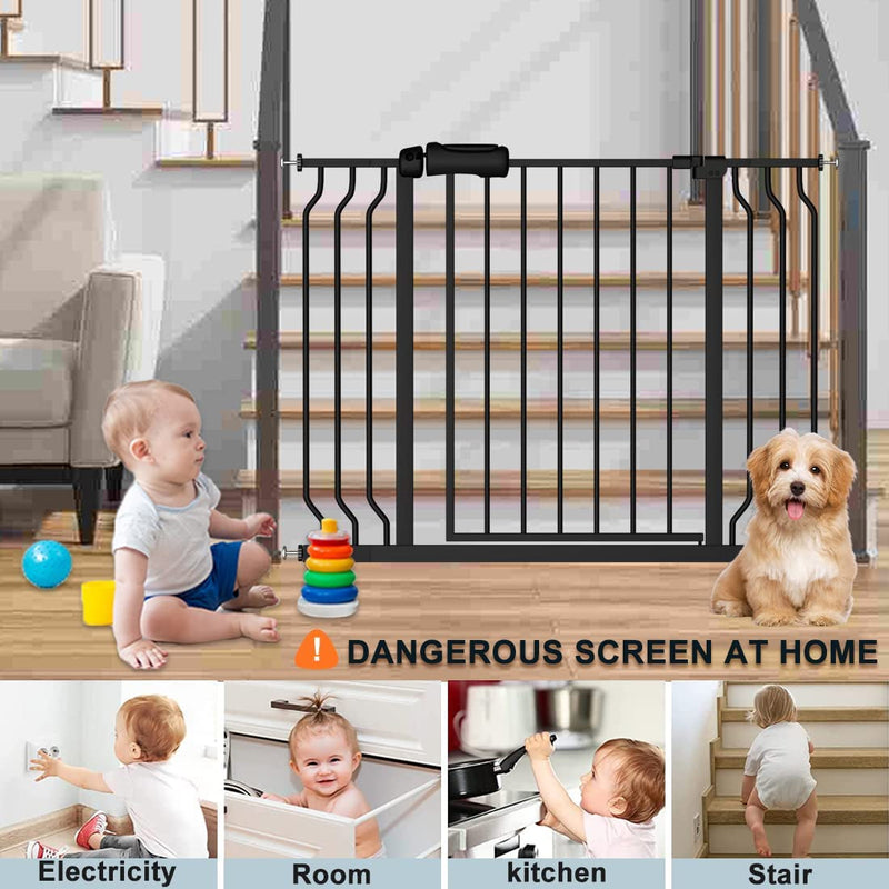 0Black Extra Wide Baby Gate - Auto Close Pressure Mounted Safety Gate for Doorways