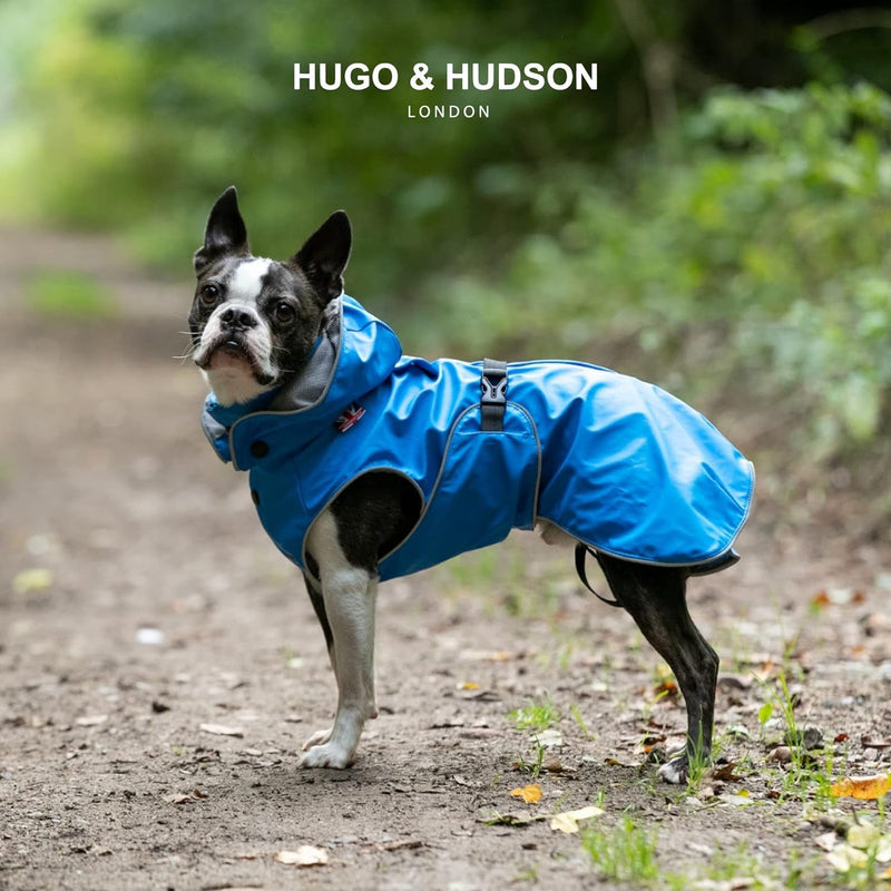 HUGO  HUDSON Dog Raincoat Waterproof Hooded Slicker Jacket Blue XS25