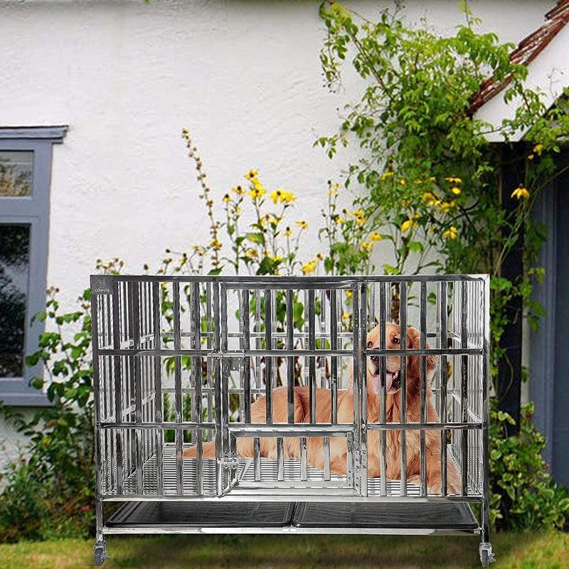 48 Heavy Duty Dog Cage with Double Doors  Locks - Stainless Steel