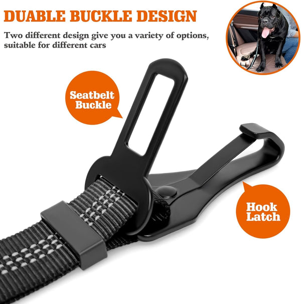 Heavy Duty Dog Seat Belt for Car with Bungee Reflective Adjustable Harness - MediumLarge Breed