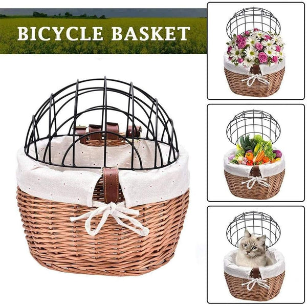 Woven Bicycle Basket for Dogs and Cats - Pet Carrier for Bikes