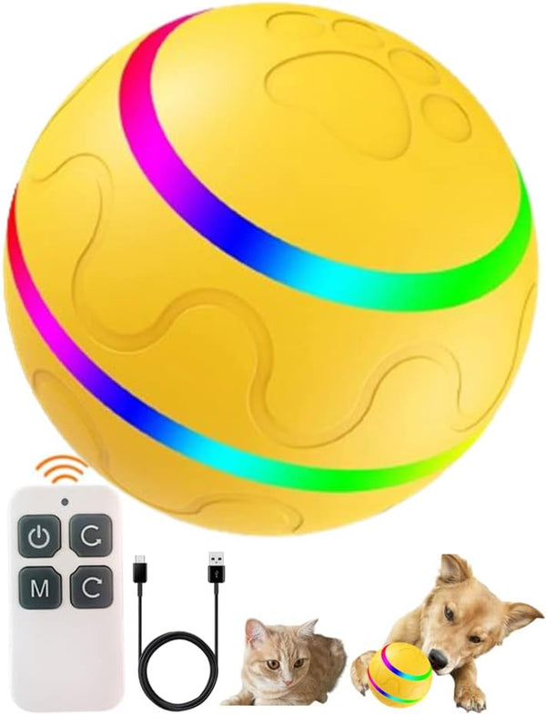 【Remote Control & 2023 NEWEST】PawDepot Smart Interactive Dog Toy Ball with LED Lights, Automatic/Active Rolling and Jumping for Cats and Puppy/Small/Medium Dogs, Washable USB Rechargeable (Yellow)