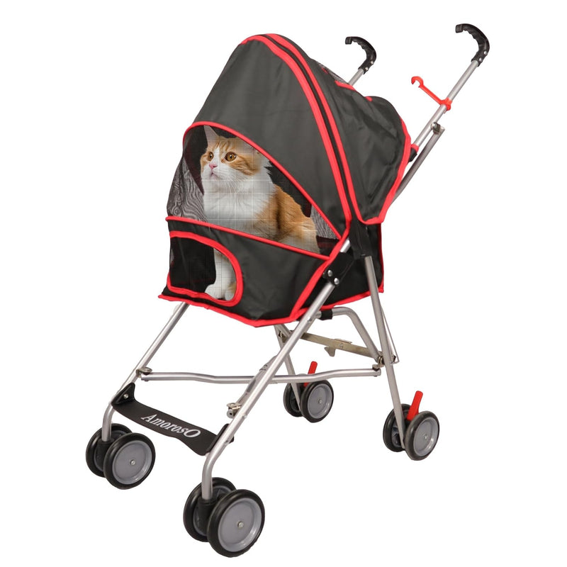 Heavy Duty Pet Stroller with Mesh Window for Travel Water-Proof Indoor  Outdoor - BlackRed