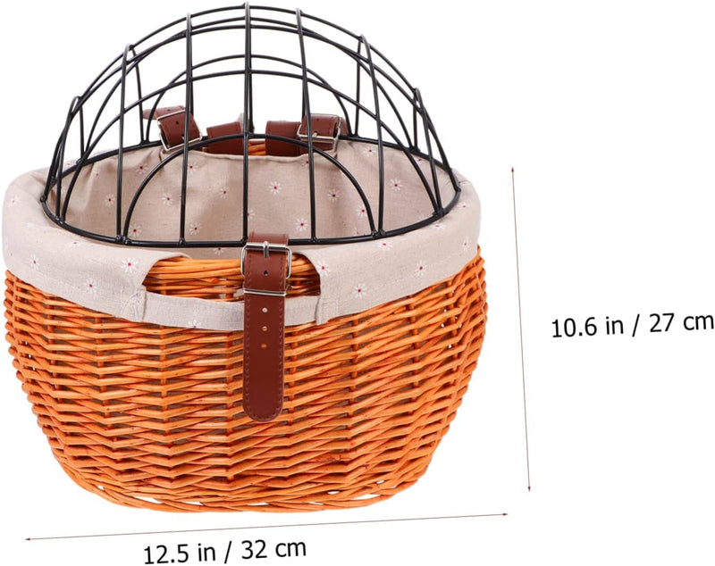 Woven Rattan Bike Storage Basket with Removable Lid - Bicycle Accessory