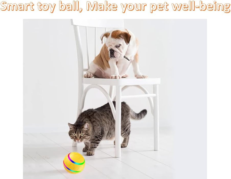 【Remote Control & 2023 NEWEST】PawDepot Smart Interactive Dog Toy Ball with LED Lights, Automatic/Active Rolling and Jumping for Cats and Puppy/Small/Medium Dogs, Washable USB Rechargeable (Yellow)