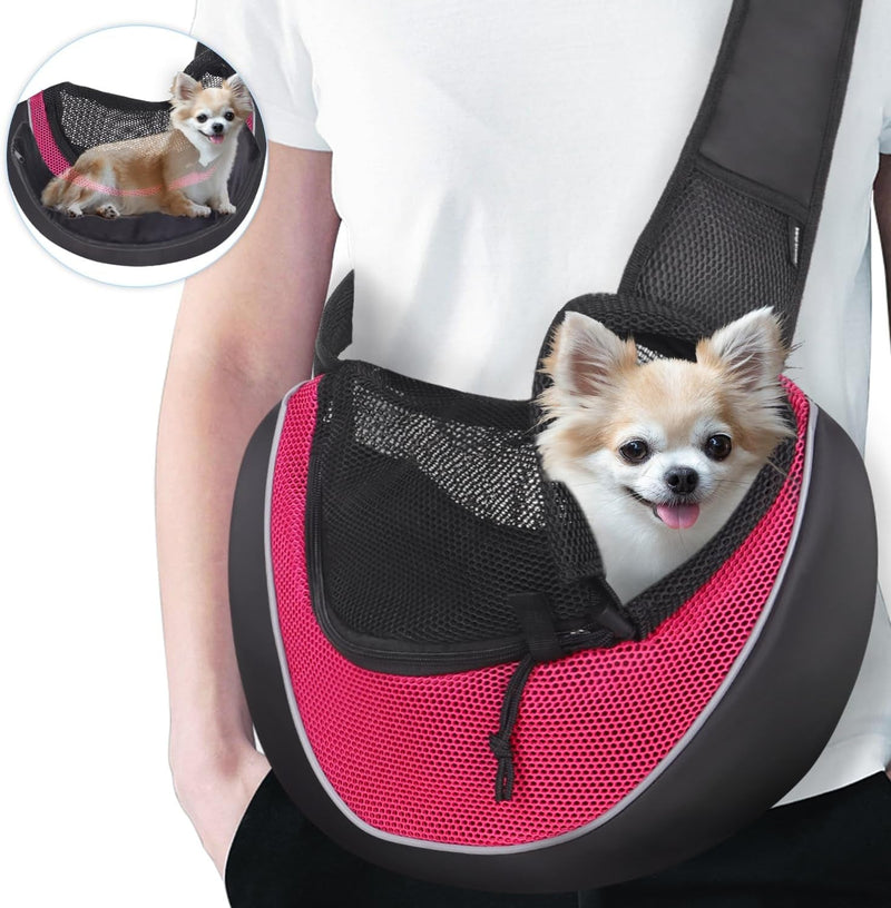 WOYYHO Small Dog Sling Carrier, Breathable Pet Cat Puppy Dog Carrier Sling for Small Medium Dogs, Adjustable Cat Dog Carrying Sling for Travel with Bottom, Black, Small