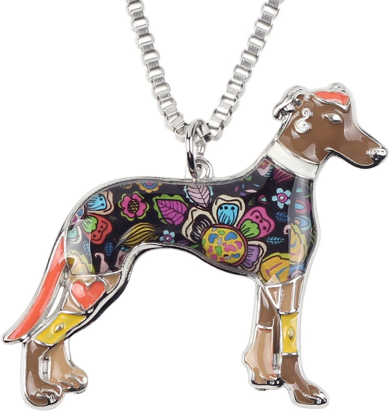 Greyhound Dog Necklace - BONSNY Love Pets Enamel Zinc Alloy Pendant 18