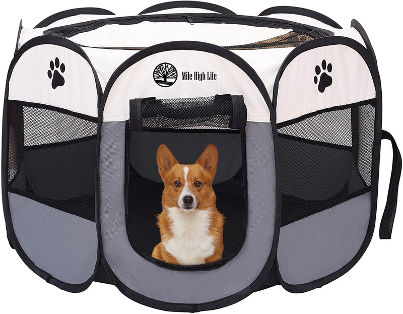 Foldable Dog Playpen with Removable Shade Cover - Portable IndoorOutdoor Kennel with Carry Case and Pen Tent BlueBlack Medium