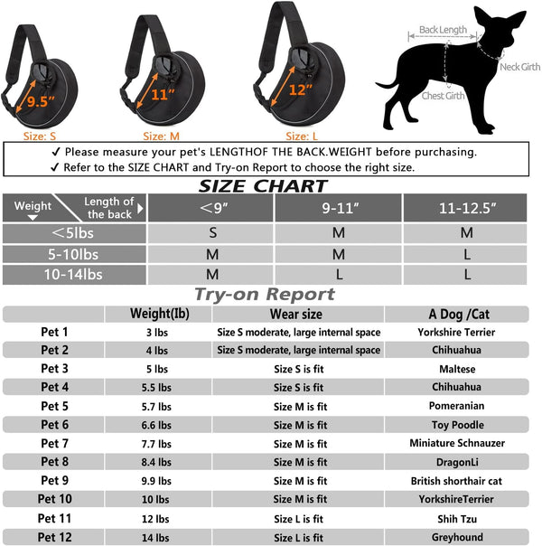 YESLAU Pet Dog Sling Carrier Breathable Mesh Travel Safe Sling Bag Carrier for Cats Black S