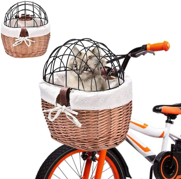 Woven Bicycle Basket for Dogs and Cats - Pet Carrier for Bikes
