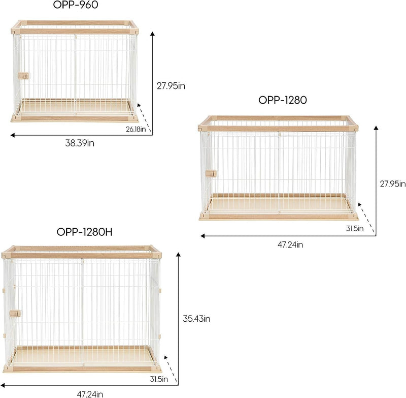 IRIS USA Large Wire Dog Crate with Tall Walls and Bottom Tray - Easy Assembly and Secure Latches Light BrownWhite