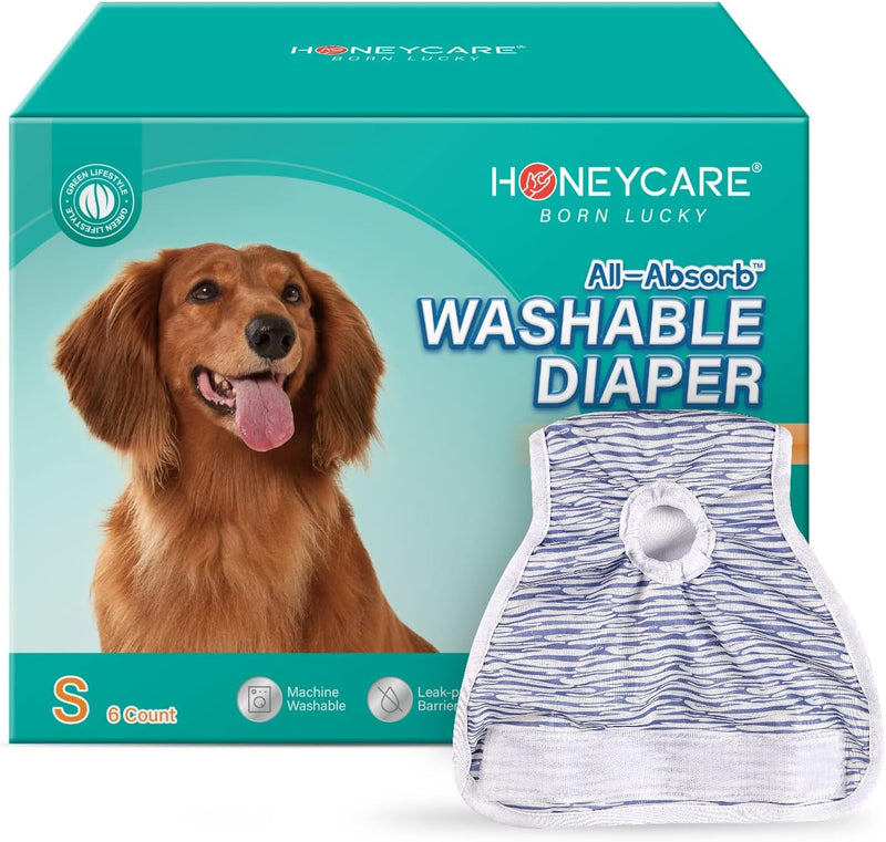 HONEY CARE Washable Dog Diapers (6 Pack) of Premium Absorbent Doggie Diapers, Durable Female Dog Diapers Dress in Excitable Urination, Period, Heat, Incontinence