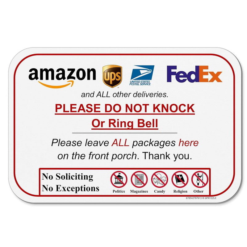 Leave Package Sign - No Knock or Doorbell Dog-Friendly 6x9 Sign Easy Mount Rust-Free PVC