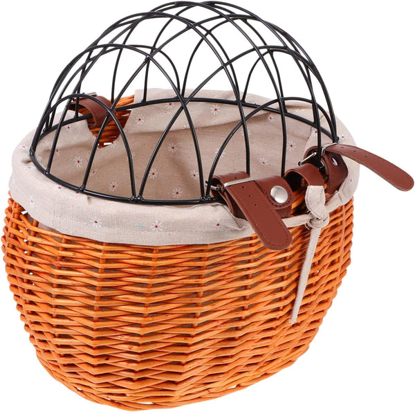 Woven Rattan Bike Storage Basket with Removable Lid - Bicycle Accessory